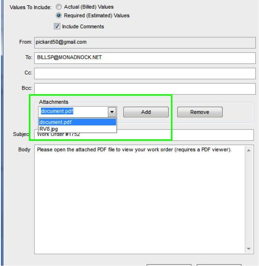 service add attachments to work order and estimate emails ids astra service work order