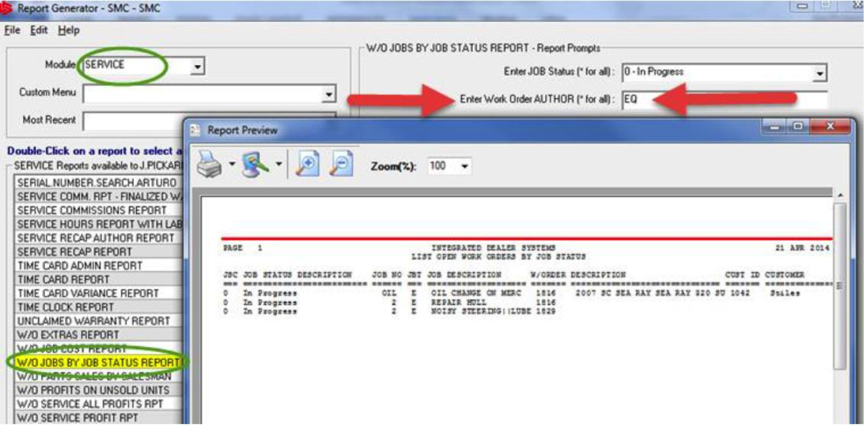 service jobs by job status report improvements ids astra custom service jobs