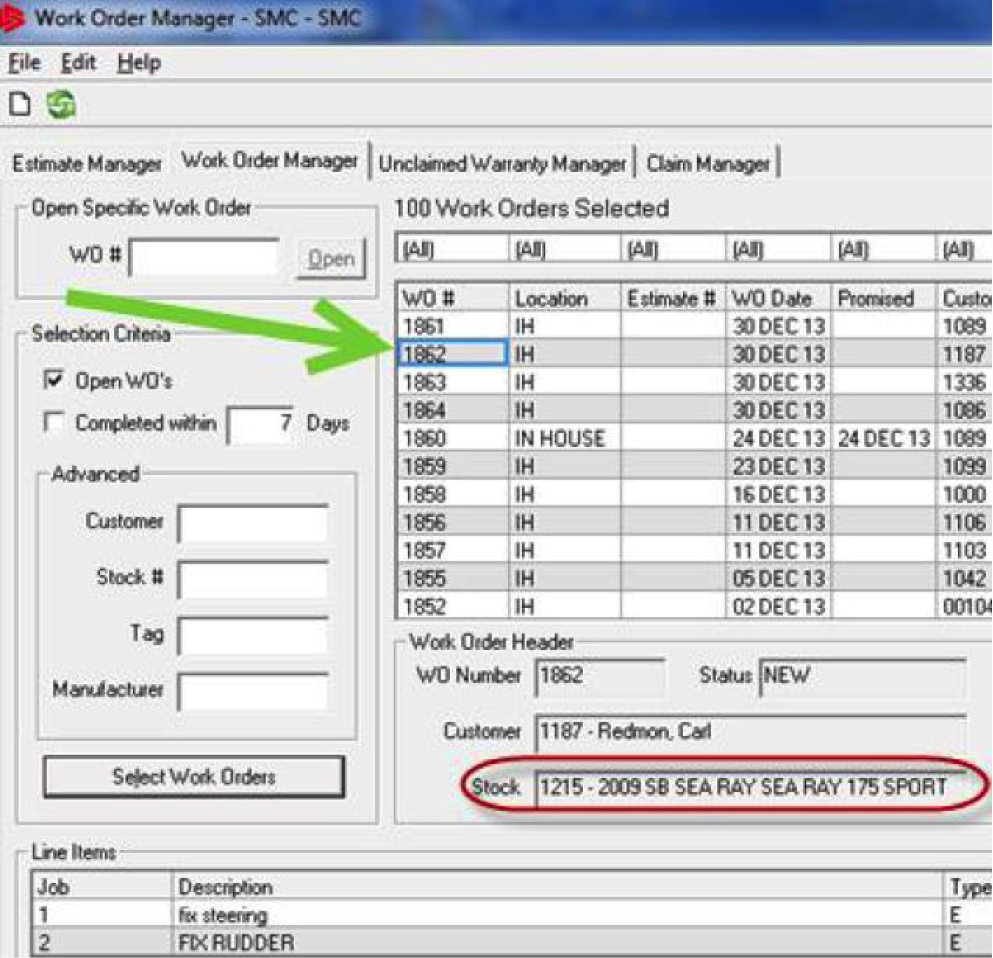 service work order manager now shows full unit description service work order