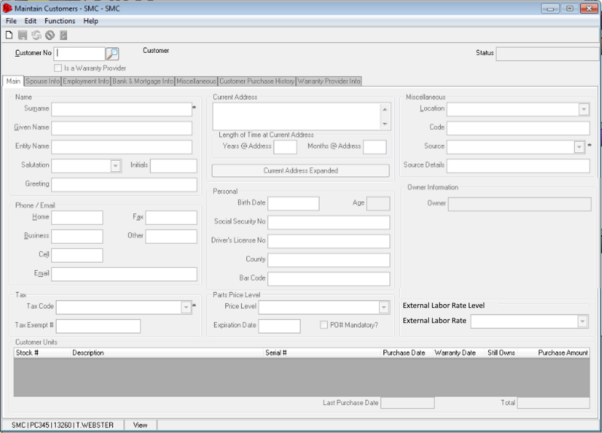 Set the the external labor rate for specific customer